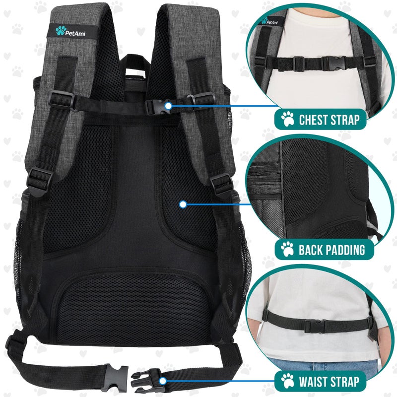 PetAmi Dog Backpack Carrier, Airline Approved Cat Backpacks for Carrying Small Large Cats, Pet Carrier Back Pack, Ventilated Soft Sided for Travel, Hiking, Camping, Max 18 lbs, Charcoal - Image 4